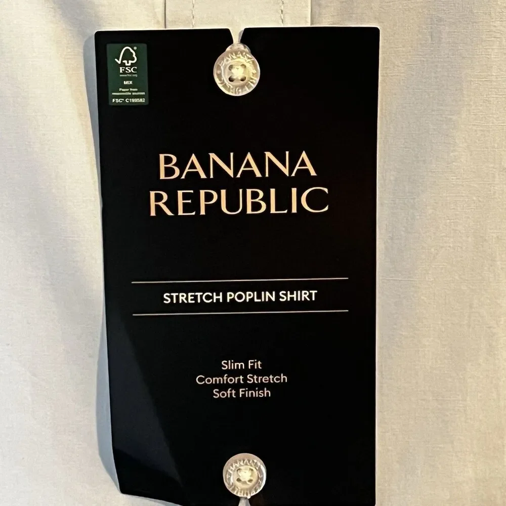 Banana Republic Slim Fit Men's Shirt L. Blue Stretch Poplin Soft Finish XXL New